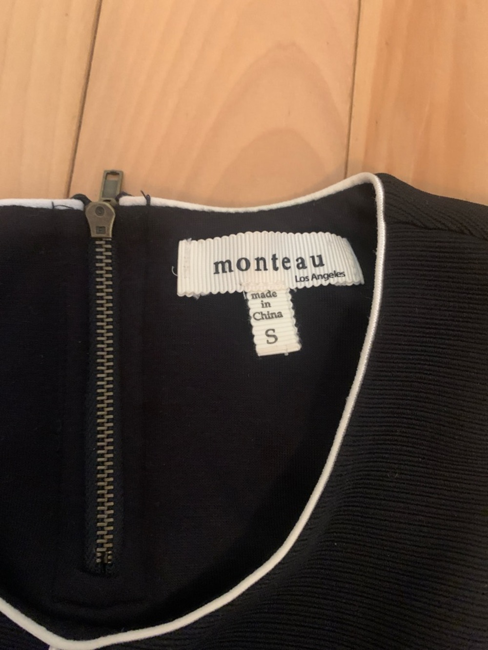 Monteau Fit & Flare Skater Pleated Mini Sleeveless Black Dress White Accent - Picture 2 of 3